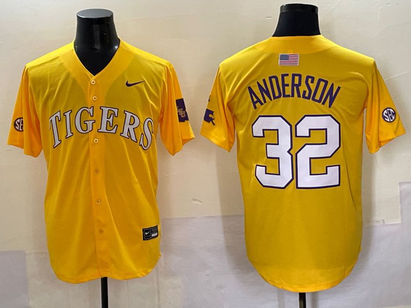 Men 2025 LSU Tigers #32 Anderson Yellow Joint Name Nike NCAA Jersey style 1